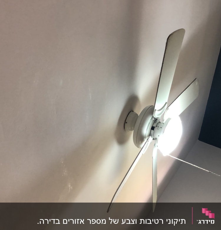 מאוורר תקרה לבן עם תאורה דולקת